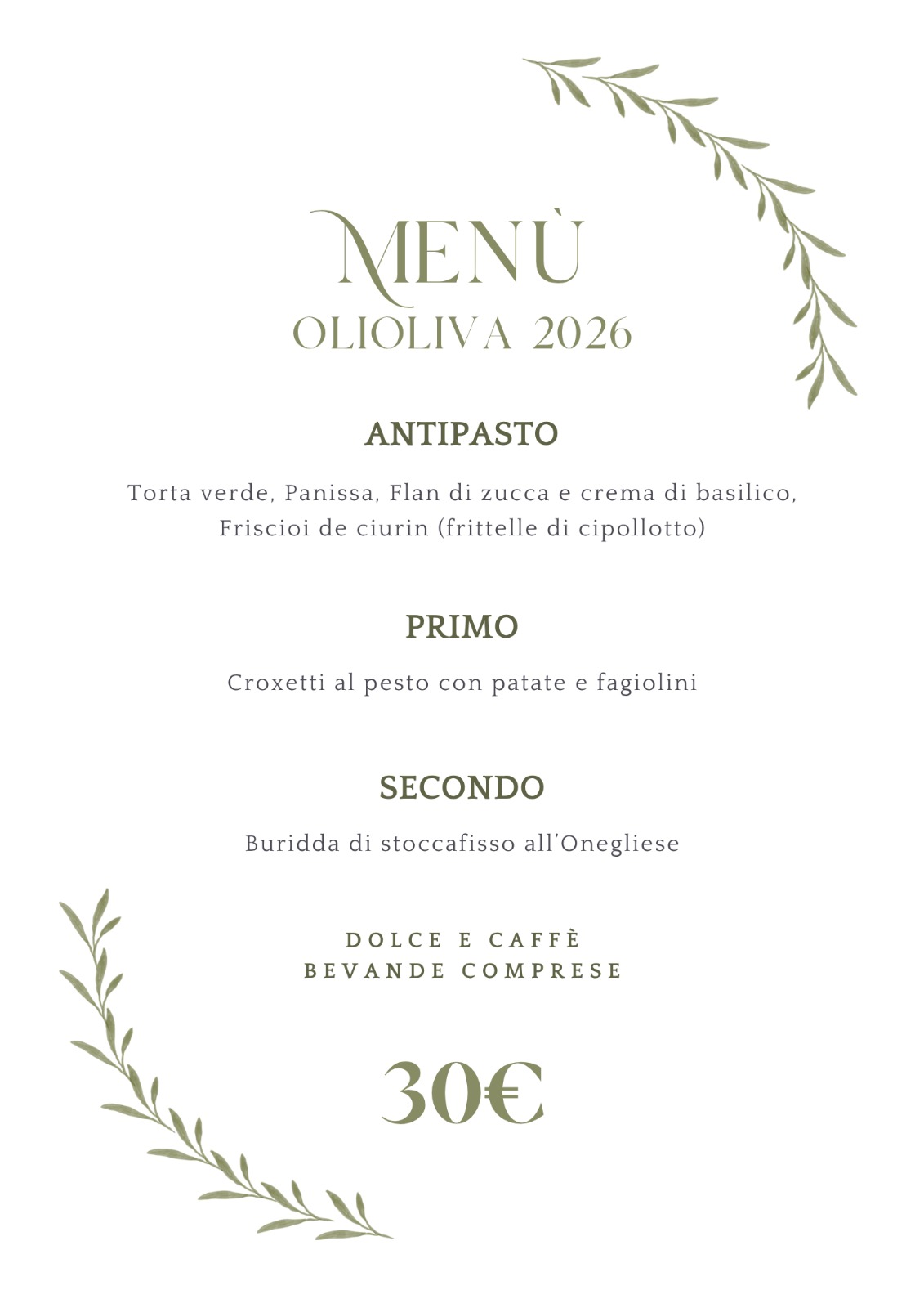 Menù olioliva 2026